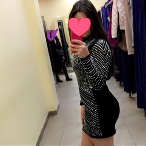 Black Beaded Mini Dress